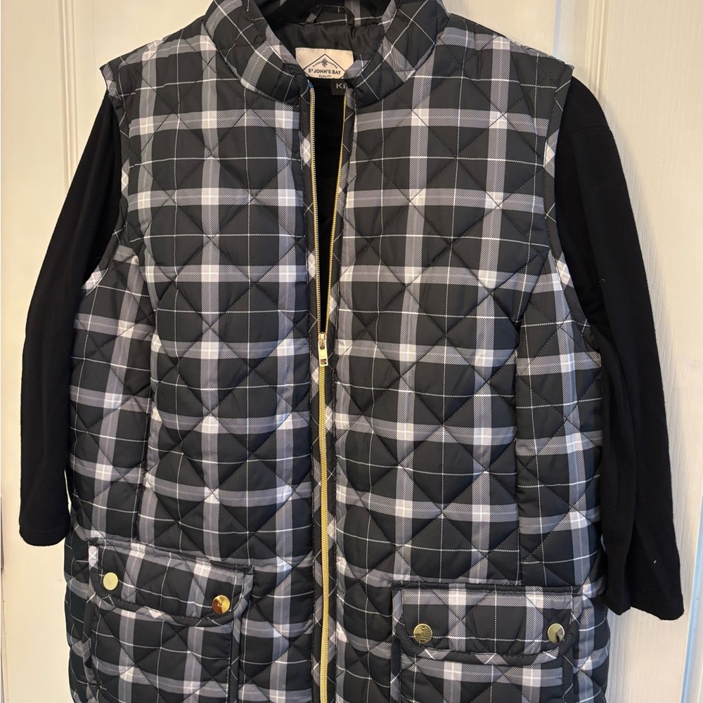 St. John's Bay Black and Gray Plaid Vest
